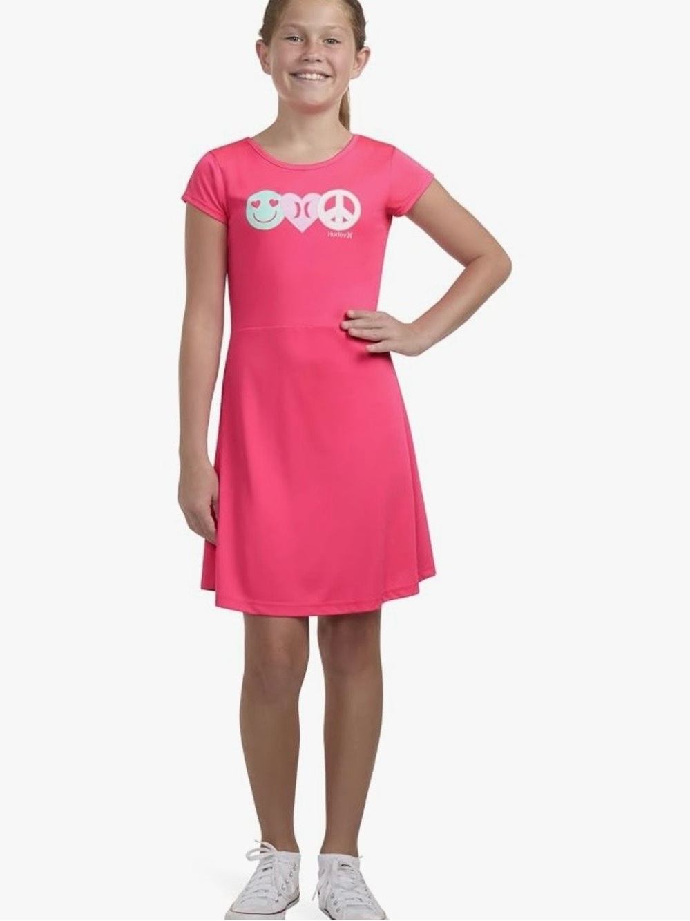 Hurley Hot Pink Short Sleeve Graphic A-Line Dress